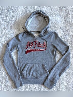 Abercrombie & Fitch Gray Fleece Spell out Logo Vintage Y2K Pullover Hoodie Small